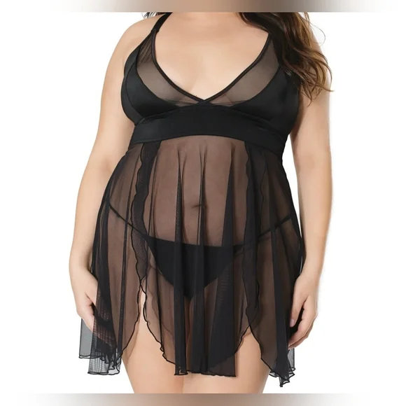 Coquette ~ Peep Show Babydoll ~ Black Gothic O-Ring Strappy Cage Lingerie - Picture 6 of 16